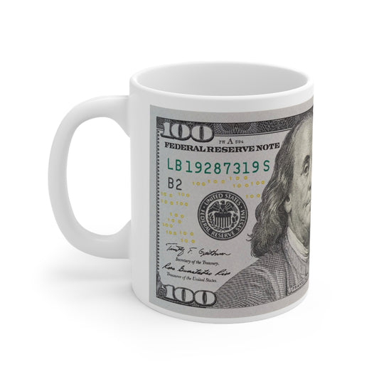 Billete de 100 USD, coffe mug, 11oz (1 Mug)